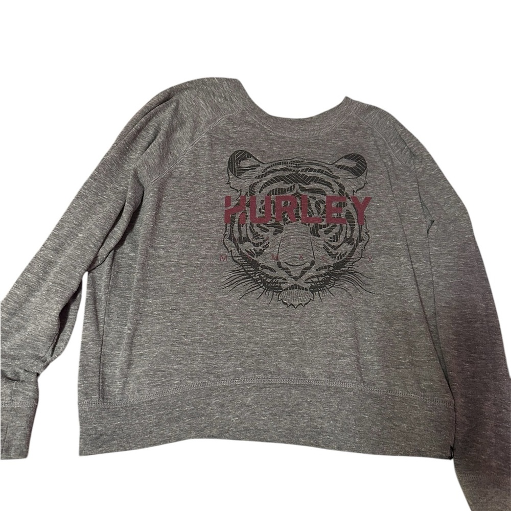 Hurley Cropped Tiger Graphic Sweater Vintage Charcoal Fade Fleece Crewneck Small
